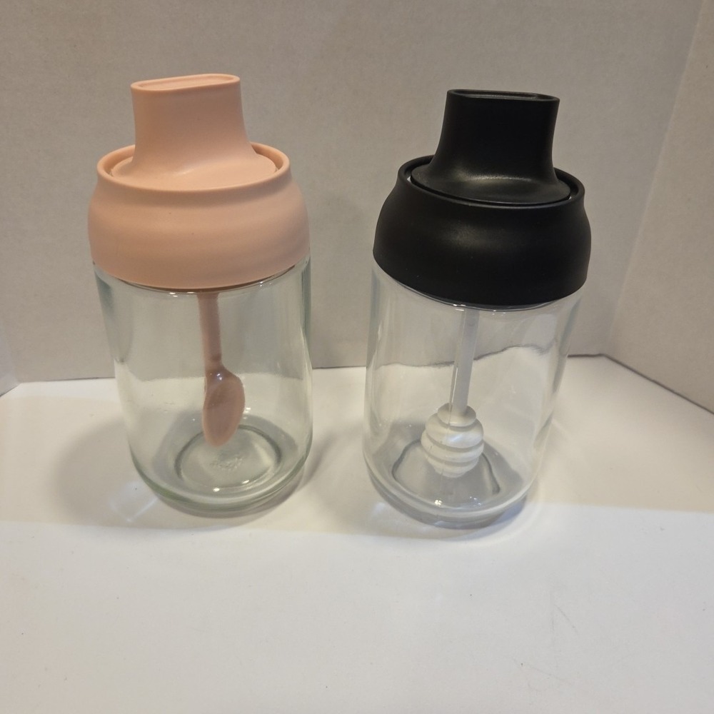 Glass Spice Jars Seasoning‎ Storage With Lids Spoon & Honey